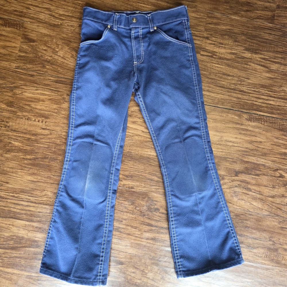 Vintage Toughskins SR Co Kids Size 10 Bell Bottom Jeans 70s Blue Contrast Stitch